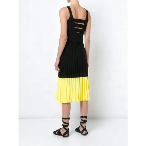 NWT $550 DEREK LAM 10 CROSBY Black Yellow Color block Ribbed Pleated Dress - XS - Picture 1 of 9